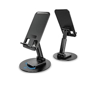 360 Derece Dönebilen Katlanabilir Masa Üstü Telefon Tutucu Stand Yuvarlak Tabanlı Siyah