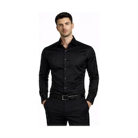 Classics Men Slim Fit Uzun Kollu Kolay Ütü Pamuk Saten Erkek Gömlek Siyah Classics Men Slim Fit Uzun Kollu Kolay Ütü Pamuk Saten Erkek Gömlek Siyah
