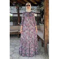 Rabia Şamlı Rengin Şal Desenli Gömlek Elbise Pembe Normal Rabia Şamlı Rengin Şal Desenli Gömlek Elbise Pembe Normal