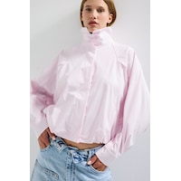 it's basic Kadın Pembe Renk W5 Oversize Özel Organik Kumaş Tasarım Gömlek Ceket