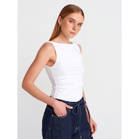 Dilvin 31589 Büzgülü Kayık Yaka Top-beyaz Beyaz Dilvin 31589 Büzgülü Kayık Yaka Top-beyaz Beyaz