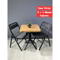 Mercan Ceviz 2 Kişilik Kare Mutfak Yemek Masası Takımı 2+1 Keten Gri 60 Cm Cevizgri 2'li
