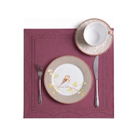 Nakışlı Deri Amerikan Servis 2'li Set Çift Taraflı Kare Supla 40x40 Cm Olise Bordo Nakışlı Deri Amerikan Servis 2'li Set Çift Taraflı Kare Supla 40x40 Cm Olise Bordo
