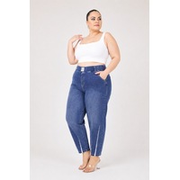 Zanessi Büyük Beden Beli Lastikli Cepli Likralı Denim Mom Kesim Kadın Pantolon Mavi Zanessi Büyük Beden Beli Lastikli Cepli Likralı Denim Mom Kesim Kadın Pantolon Mavi