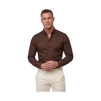 Deepsea Kahve Slim Fit Likralı Kolay Ütülenebilir Gizli Düğmeli Erkek Gömlek 2602614 Deepsea Kahve Slim Fit Likralı Kolay Ütülenebilir Gizli Düğmeli Erkek Gömlek 2602614