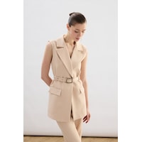 Sateen Kemer Detaylı Yelek - Bej-136848 Bej Sateen Kemer Detaylı Yelek - Bej-136848 Bej