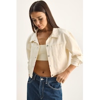 Shade Kadın Çift Cep Detaylı Çıtçıt Kapamalı Mevsimlik Denim Ceket 60282057 - Krem Shade Kadın Çift Cep Detaylı Çıtçıt Kapamalı Mevsimlik Denim Ceket 60282057 - Krem