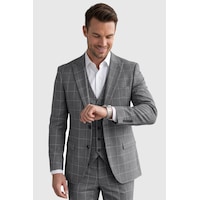 Deepsea Erkek Koyu Gri Slim Fit 3 Lü Takım Elbise Yelekli Ekose Desenli Çift Düğme Takım Elbise 2600501 Deepsea Erkek Koyu Gri Slim Fit 3 Lü Takım Elbise Yelekli Ekose Desenli Çift Düğme Takım Elbise 2600501