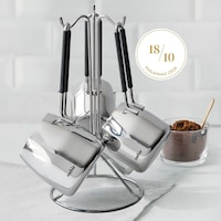 Nehir Modern 4 Parça Standlı Paslanmaz Çelik Cezve Seti Nehir Modern 4 Parça Standlı Paslanmaz Çelik Cezve Seti