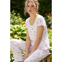 Siyah İnci Pamuklu Pointel Ajurlu/delikli Kısa Kolluörme Pijama Takım 26120641 Pembe Çıtır Çiçek