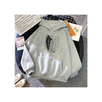 Blackjack Giyim Erkek Gri Attack On Titan Logo Oversize Kapüşonlu Sweatshirt Hoodie Gri