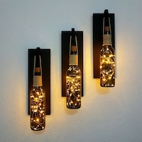 Retro Yeşil Şişeli Led Işıklı, Mat Siyah Aplik, 3 Lü Set Retro Yeşil Şişeli Led Işıklı, Mat Siyah Aplik, 3 Lü Set