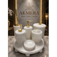 Mermer Top Ayaklı Standlı 7 Parça Lüks Banyo Seti Altın - Beyaz Mermer Top Ayaklı Standlı 7 Parça Lüks Banyo Seti Altın - Beyaz