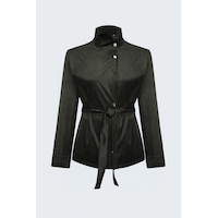 Sateen Kuşaklı Süet Ceket - Haki-138097 Sateen Kuşaklı Süet Ceket - Haki-138097