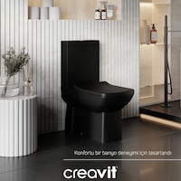 Creavit Lara Kanallı Kömür Karası Duvara Sıfır Klozet Takımı Lr360, Creavit Lara Duroplast Yavaş Kapak Mat Siyah