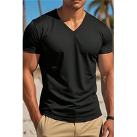 Tarz Cool Erkek Pamuk V Yaka Slim Fit Dar Kesim Tişört Siyah L Tarz Cool Erkek Pamuk V Yaka Slim Fit Dar Kesim Tişört Siyah L