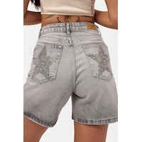 it's basic Kadın Füme T-4s6-12 Mom Relax Yıldız Detaylı Tasarım Denim Şort it's basic Kadın Füme T-4s6-12 Mom Relax Yıldız Detaylı Tasarım Denim Şort