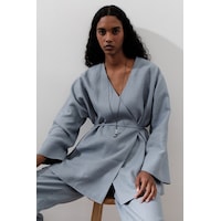 Manuka Keten Kruvaze Kapama Kimono Mavi Mavi Manuka Keten Kruvaze Kapama Kimono Mavi Mavi