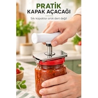 Metal Kavanoz Açacağı Plastik Kollu Pratik Kapak Açma Aparatı Beyaz Metal Kavanoz Açacağı Plastik Kollu Pratik Kapak Açma Aparatı Beyaz