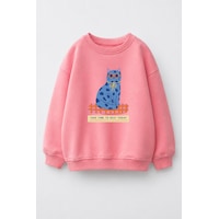 Monila Kız Çocuk 3 İplik Kumaş Pamuklu Kedi Baskılı Sweatshirt Pembe Monila Kız Çocuk 3 İplik Kumaş Pamuklu Kedi Baskılı Sweatshirt Pembe