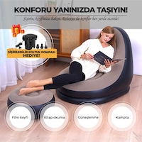 Şişme Koltuk Ve Ayak Uzatma Pufu Ev, Kamp, Ofis Kullanımı İçin, Pompa Hediyeli, Taşınabilir Bej - Siyah Şişme Koltuk Ve Ayak Uzatma Pufu Ev, Kamp, Ofis Kullanımı İçin, Pompa Hediyeli, Taşınabilir Bej - Siyah