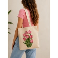 Lunora Collection Pembe Lale Baskılı Körüklü Kanvas Bez Çanta Ham Renk Lunora Collection Pembe Lale Baskılı Körüklü Kanvas Bez Çanta Ham Renk