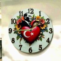 AA Shop Atatürk Kalp Bayrak Renkli Baskı Desenli Sayılı Hediyelik Ahşap Sessiz Tablo Duvar Saati 746 Çok Renkli AA Shop Atatürk Kalp Bayrak Renkli Baskı Desenli Sayılı Hediyelik Ahşap Sessiz Tablo Duvar Saati 746 Çok Renkli