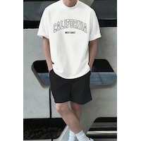 Uyguntarz Unisex California Baskılı Şort Takım Beyaz Uyguntarz Unisex California Baskılı Şort Takım Beyaz