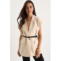 Shade Kadın Cep Detaylı Kemerli Vatkalı Oversize Astarlı Blazer Yelek 11143 60281003 - Bej Shade Kadın Cep Detaylı Kemerli Vatkalı Oversize Astarlı Blazer Yelek 11143 60281003 - Bej