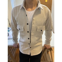 Kırık Beyaz Erkek Slim Fit Düğmeli Yaka Çift Cepli Düz Oduncu Gömlek Beyaz Kırık Beyaz Erkek Slim Fit Düğmeli Yaka Çift Cepli Düz Oduncu Gömlek Beyaz