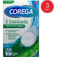 Corega 3 Dakikada Protez Temizleyici Tablet 30'lu x 3 Paket Corega 3 Dakikada Protez Temizleyici Tablet 30'lu x 3 Paket