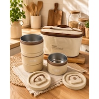 Favora 4'lü Çelik Termoslu Lunch Box Yemek Kabı Seti Bej Favora 4'lü Çelik Termoslu Lunch Box Yemek Kabı Seti Bej