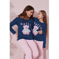 Siyah İnci Pamuklu Örme Pijama Takım 24241116 İndigo Siyah İnci Pamuklu Örme Pijama Takım 24241116 İndigo