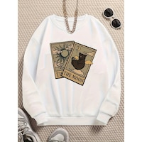 Uyguntarz Unisex Tarot Kart Baskılı Oversize Sweatshirt beyaz Uyguntarz Unisex Tarot Kart Baskılı Oversize Sweatshirt beyaz