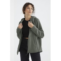 Tommy Life Çağla Kapüşonlu Fermuarlı Rahat Form Kadın Polar Sweatshirt - 97233 Çağla