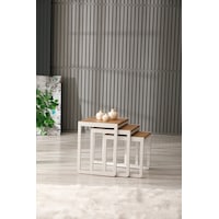 Arpelia Zeyna Üçlü Zigon Sehpa 50 x 40 CM Beyaz - Atlantik Çam - Arpelia Zeyna Üçlü Zigon Sehpa 50 x 40 CM Beyaz - Atlantik Çam -