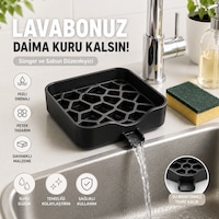 Lavabo Üstü Sünger Ve Sabun Düzenleyici Drenajlı Mutfak Lavabo Organizeri Petek Tasarımlı Siyah