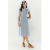 Shade Kadın Belden Oturan Cepleri Kapaklı Sıfır Kollu Düğmeli Denim Elbise 3575 60283288 - Buz Mavisi Shade Kadın Belden Oturan Cepleri Kapaklı Sıfır Kollu Düğmeli Denim Elbise 3575 60283288 - Buz Mavisi