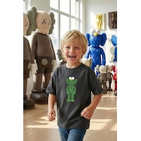 Monila Erkek Çocuk Pamuklu Bisiklet Yaka Baskılı T-shirt Yeşil Monila Erkek Çocuk Pamuklu Bisiklet Yaka Baskılı T-shirt Yeşil