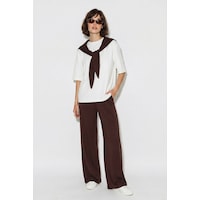 Kadın Şal Detaylı Basic T-shirt Beli Lastikli Bol Pantolon Alt-üst Modal Takım 4116 60286084 - Kahverengi-beyaz Kadın Şal Detaylı Basic T-shirt Beli Lastikli Bol Pantolon Alt-üst Modal Takım 4116 60286084 - Kahverengi-beyaz