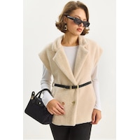Shade Kadın Suni Kürk Dokulu Kemerli Cep Detaylı Astarlı Yelek 11162 60283598 - Bej Shade Kadın Suni Kürk Dokulu Kemerli Cep Detaylı Astarlı Yelek 11162 60283598 - Bej