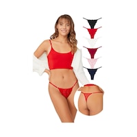 Cottonhill Önü Dantelli Tül Detaylı Kadın Tanga 6'lı Paket Külot Renkli-5 Çok Renkli Cottonhill Önü Dantelli Tül Detaylı Kadın Tanga 6'lı Paket Külot Renkli-5 Çok Renkli