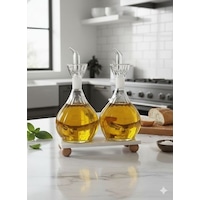 Morponi Mermer Stantlı Borosilikat Cam 2'li Tombul Papatya Yağdanlık Seti 1000 Ml Beyaz Morponi Mermer Stantlı Borosilikat Cam 2'li Tombul Papatya Yağdanlık Seti 1000 Ml Beyaz