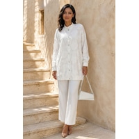 Lale Butik Organze Kumaş Üst Ceketi Taşlı Düğmeli Desenli Ceket Pantolonlu Takım 14396 Ekru Lale Butik Organze Kumaş Üst Ceketi Taşlı Düğmeli Desenli Ceket Pantolonlu Takım 14396 Ekru
