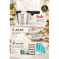 Fissler Vitaquick Premium 4,5 Lt Düdüklü Tencere + Acar 2’li Sahan Seti + Aryıldız 25 Parça Saklama Kabı Seti Fissler Vitaquick Premium 4,5 Lt Düdüklü Tencere + Acar 2’li Sahan Seti + Aryıldız 25 Parça Saklama Kabı Seti