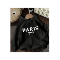 Herkesemoda Paris Baskılı Kapşonlu Siyah Sweatshirt Siyah Herkesemoda Paris Baskılı Kapşonlu Siyah Sweatshirt Siyah