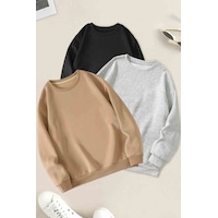 3'lu Paket Bej Gri Siyah Oversize Sweatshirt Siyah 3'lu Paket Bej Gri Siyah Oversize Sweatshirt Siyah