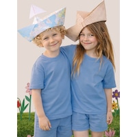Mavi Bisiklet Yaka Oversize T-shirt Çocuk Unisex %100 Pamuk Mavi Bisiklet Yaka Oversize T-shirt Çocuk Unisex %100 Pamuk