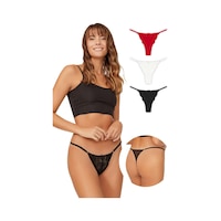 Cottonhill Önü Dantelli Tül Detaylı Kadın Tanga 3'lü Paket Külot - 2 Renkli-2 Çok Renkli Cottonhill Önü Dantelli Tül Detaylı Kadın Tanga 3'lü Paket Külot - 2 Renkli-2 Çok Renkli
