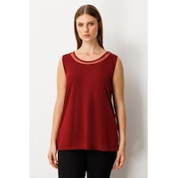On Kadın Büyük Beden Yakası Tül Detaylı Kolsuz Basic Bluz 61311 Bordo Bordo On Kadın Büyük Beden Yakası Tül Detaylı Kolsuz Basic Bluz 61311 Bordo Bordo